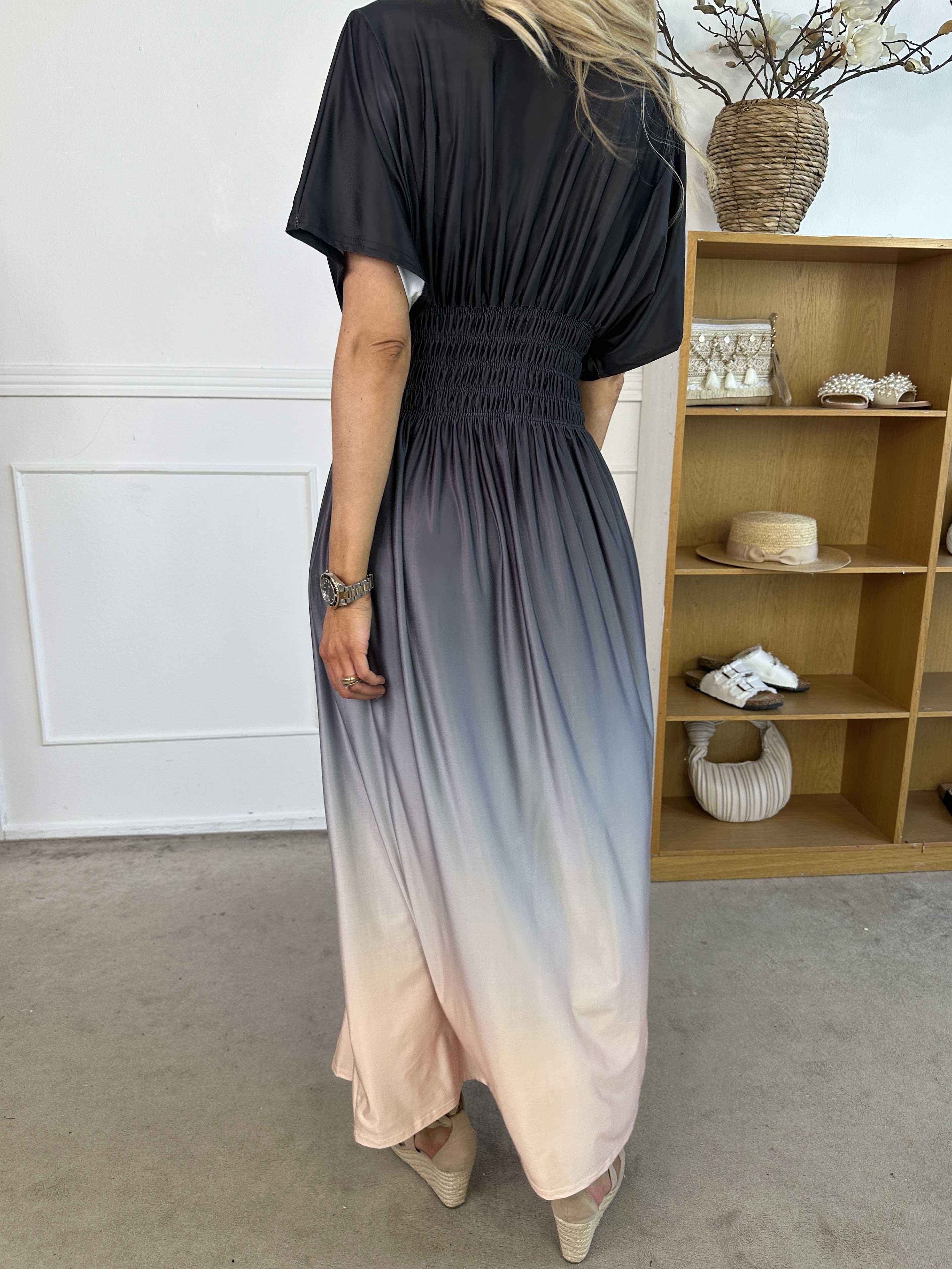 Pams Fade - Lang flerfarvet elastisk kjole